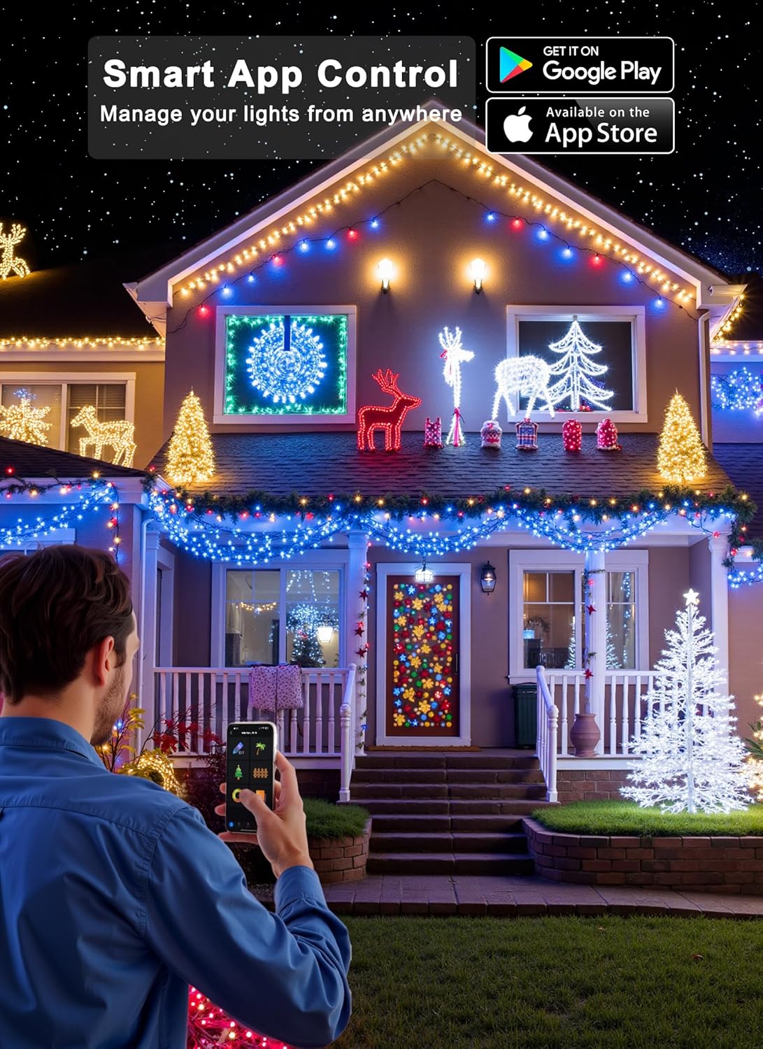 82FT 250LED Smart RGB String Lights, App Controlled, Dimmable, Waterproof