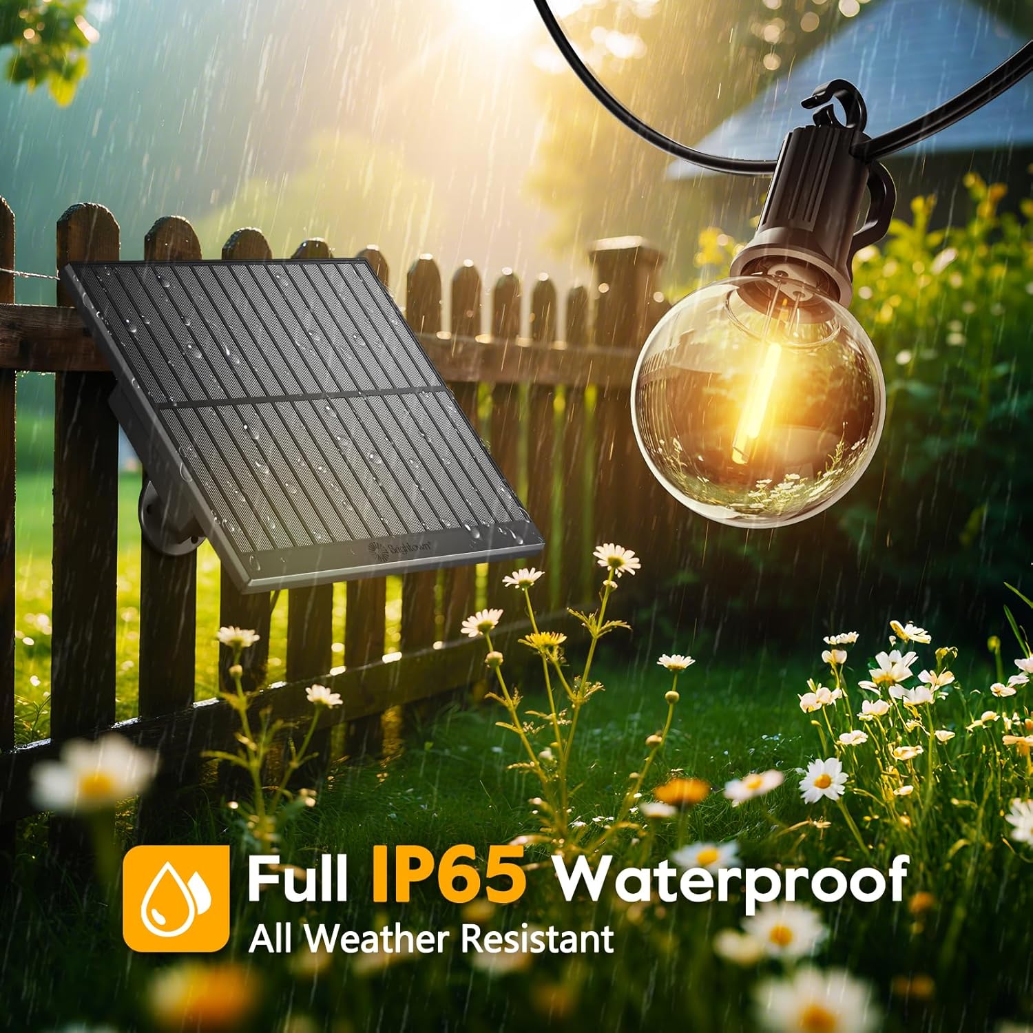 38FT Solar Powered G40 15 LED Bulbs String Lights for Patio Garden Cafe Wedding Deck