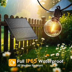 38FT Solar Powered G40 15 LED Bulbs String Lights for Patio Garden Cafe Wedding Deck