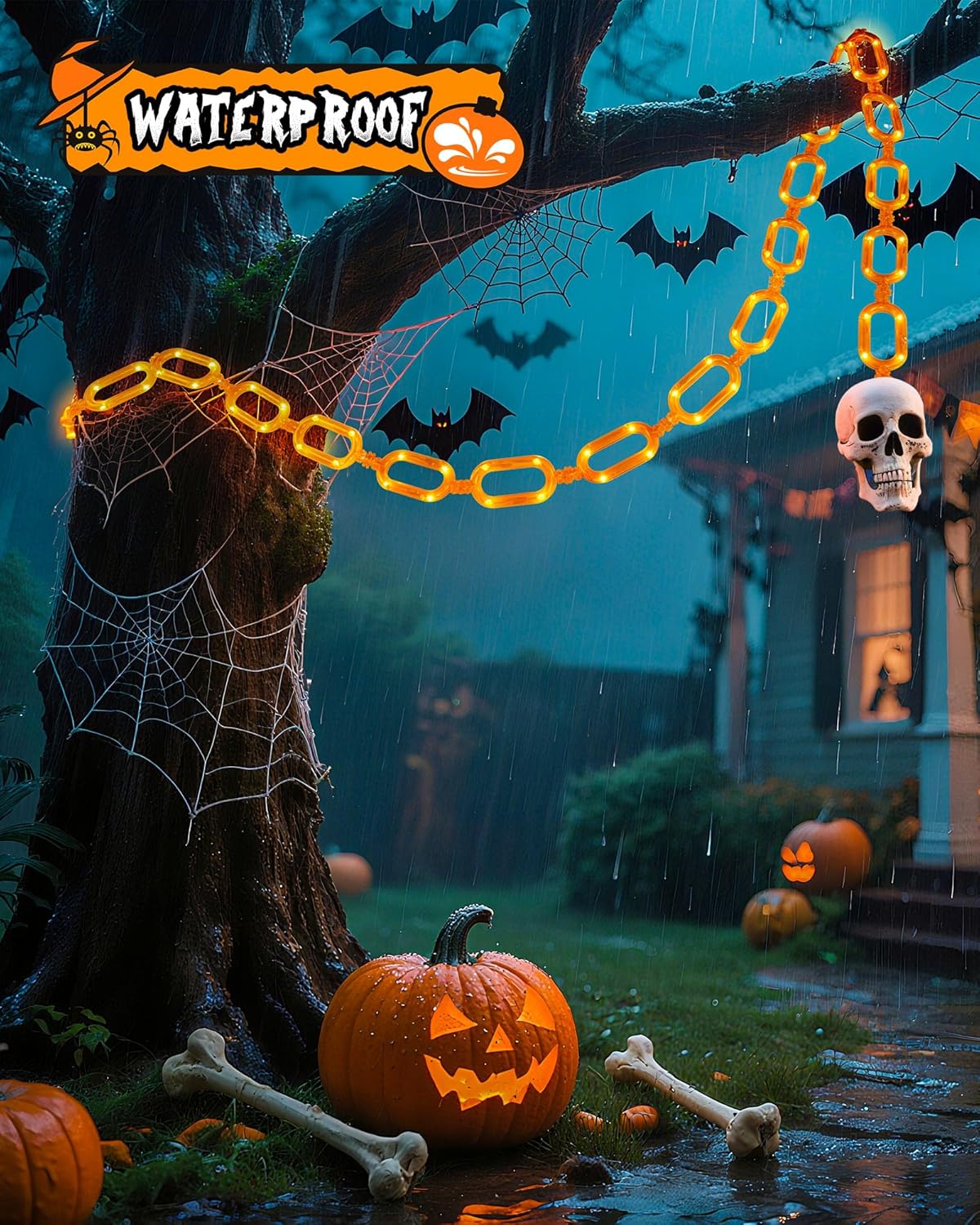 Halloween Orange String Lights - 10ft Battery Operated, 8 Modes, Waterproof - Indoor/Outdoor Decor