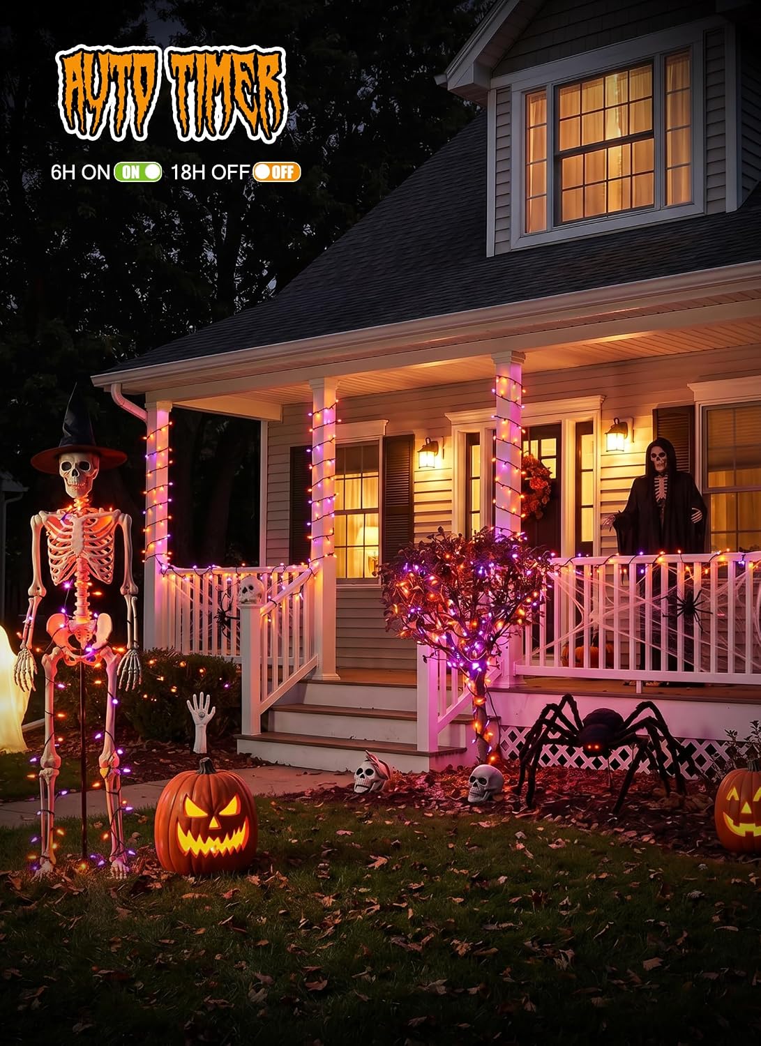 2Pack 35.6FT 100LED Battery Operated Mini Orange Purple Lights for Halloween Party Haunted House, 8 Modes