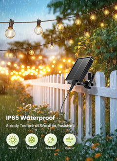 58FT Solar Powered G40 26 LED Bulbs String Lights for Patio Garden Cafe Wedding Deck