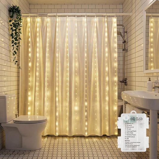 70 Inch 180 LED Battery Operated Shower Curtain Lights, 8 Modes, Warm White (No Curtain)