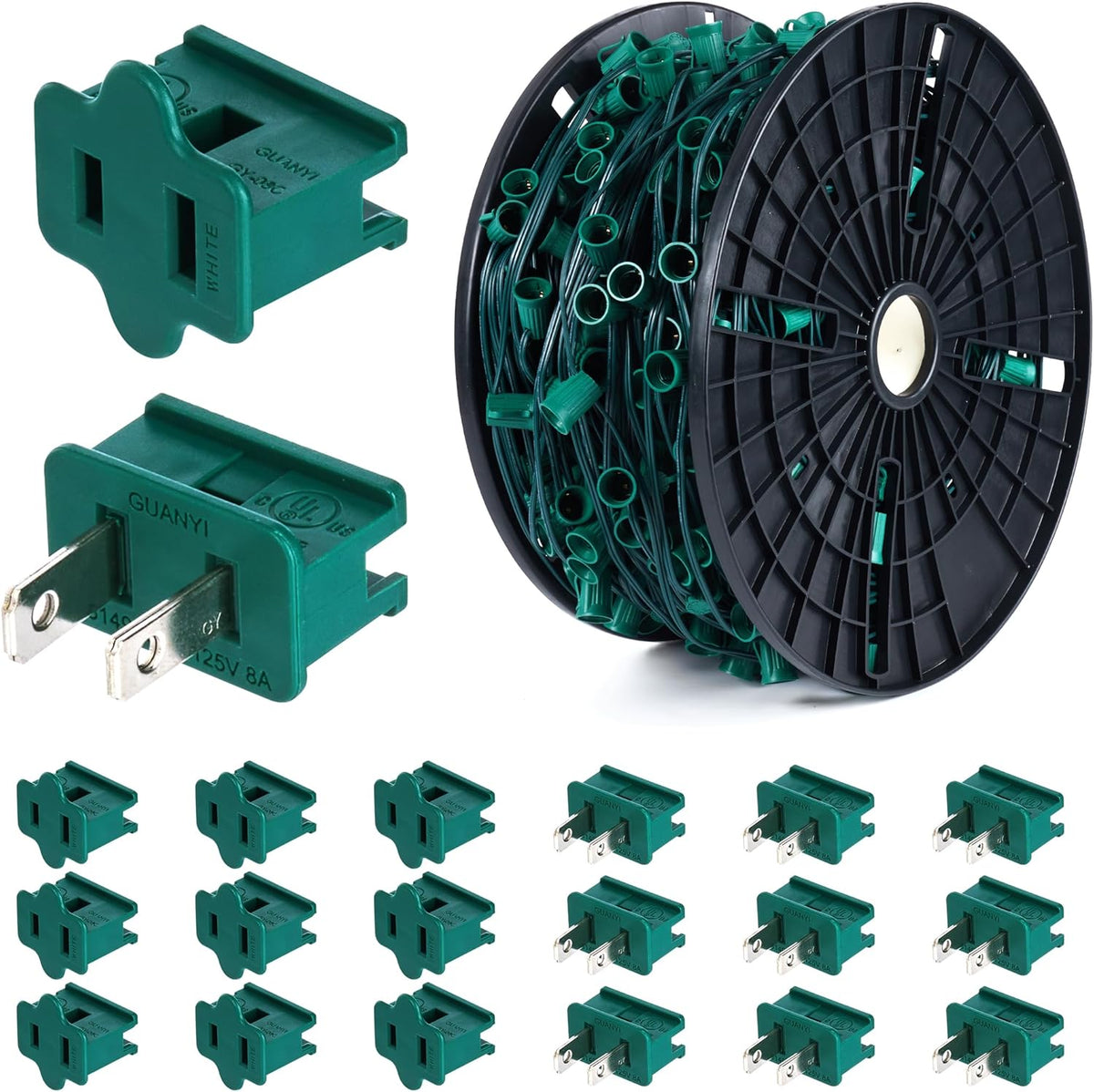 Commercial 250FT/500FT C9/E17 Christmas Light Sockets Set Spool, C9 String Light Stringer 12" Spacing Green Wire