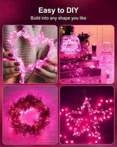 Pink 5ft 60 LED Battery Operated Silver Wire Firecracker Lights for Valentine Wedding DIY Decor