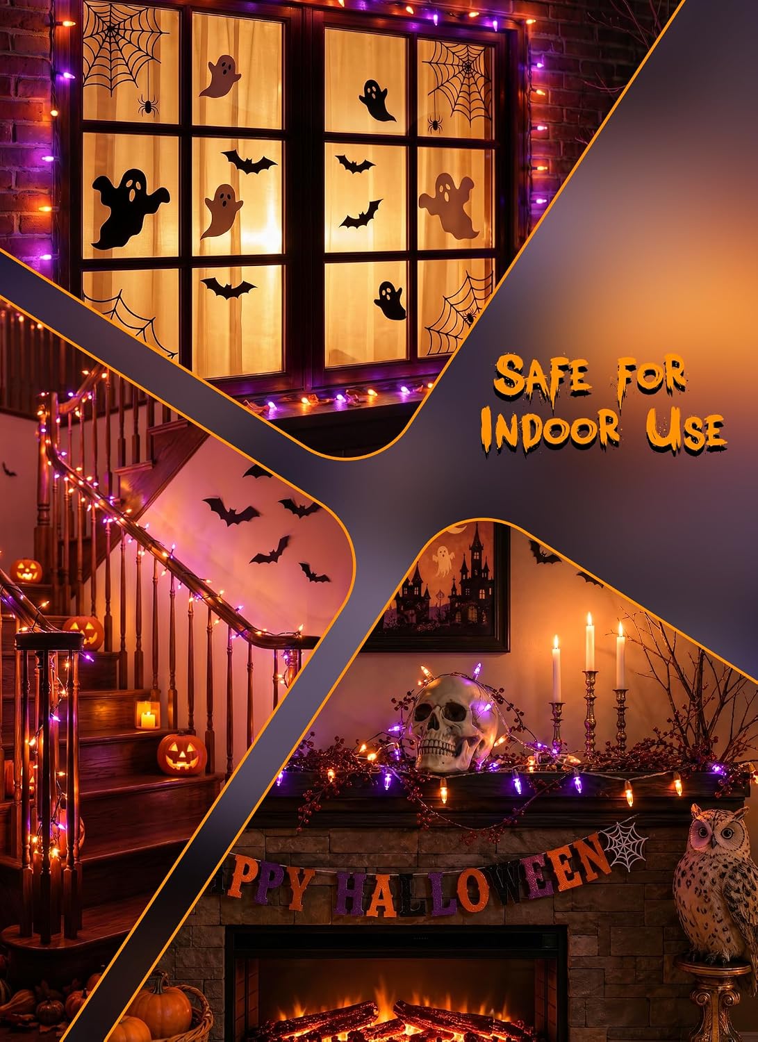 2Pack 35.6FT 100LED Battery Operated Mini Orange Purple Lights for Halloween Party Haunted House, 8 Modes