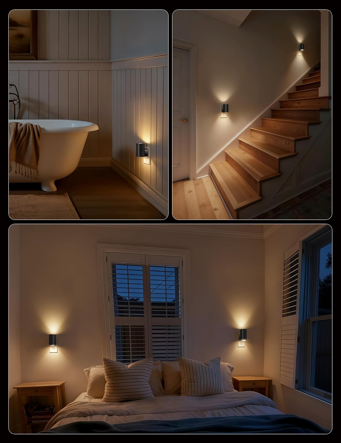 2 Pack Night Lights Plug into Wall, Modern Night Light with Rotating Plug, Dusk to Dawn Sensor, 0-100LM Stepless Dimming Aora Night Light for Hallway Bedroom Bathroom, Soft White