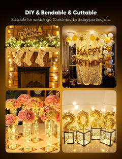 8 Modes! 30 Pack 7FT 20 LED Battery Operated Silver Wire Firefly Starry Moon Lights for DIY Crafts