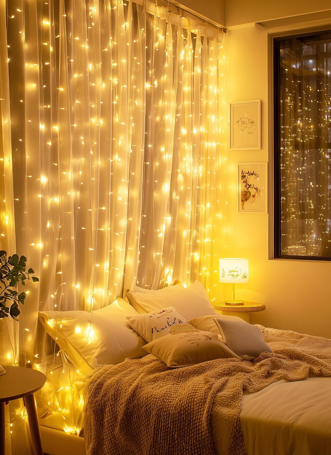 300 LED 9.8ft x 9.8ft Fairy Curtain Lights for Bedroom Christmas Decoration, USB Powered