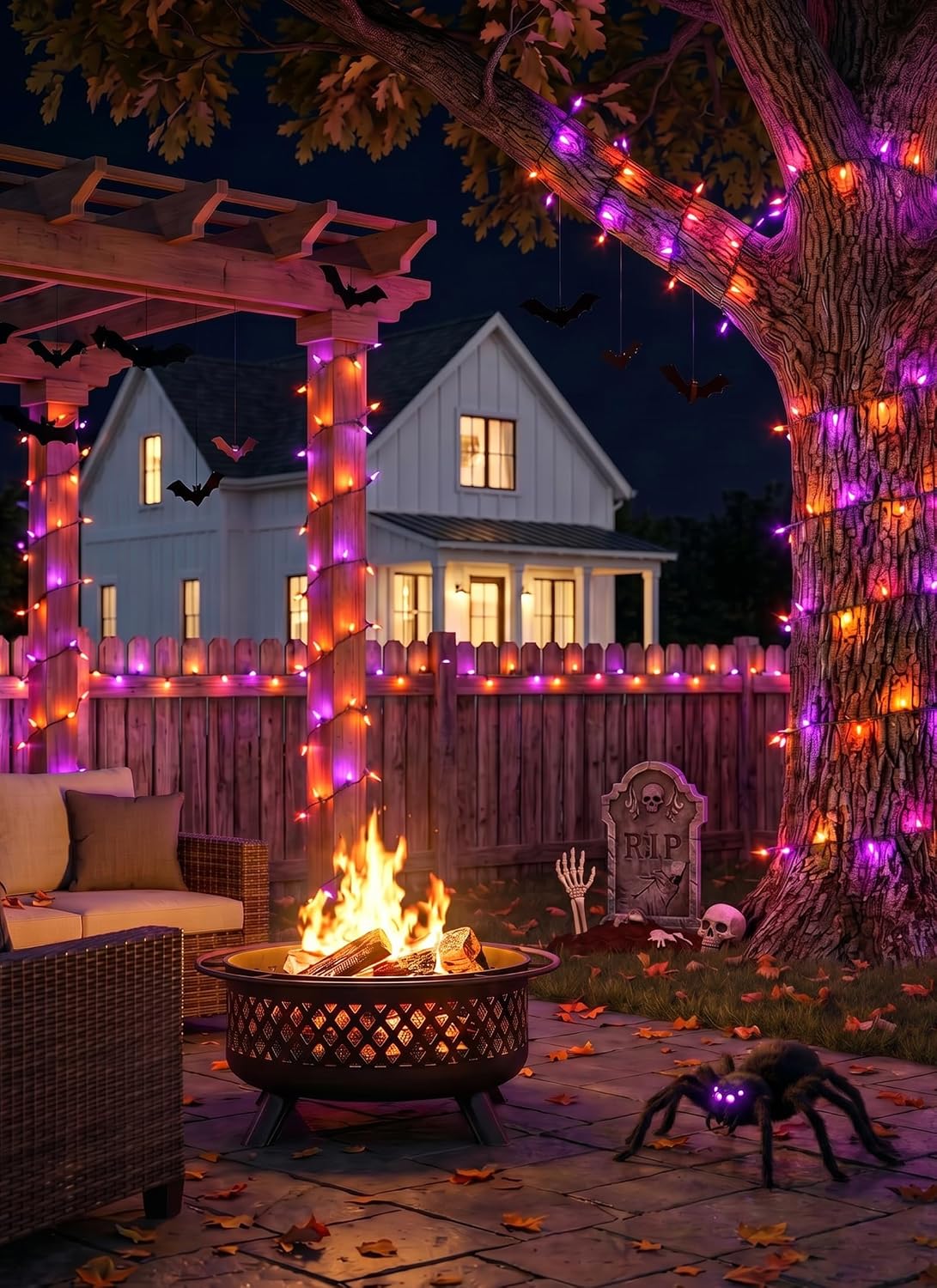2Pack 35.6FT 100LED Battery Operated Mini Orange Purple Lights for Halloween Party Haunted House, 8 Modes