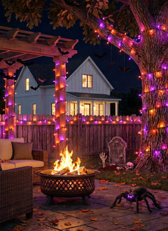 2Pack 35.6FT 100LED Battery Operated Mini Orange Purple Lights for Halloween Party Haunted House, 8 Modes
