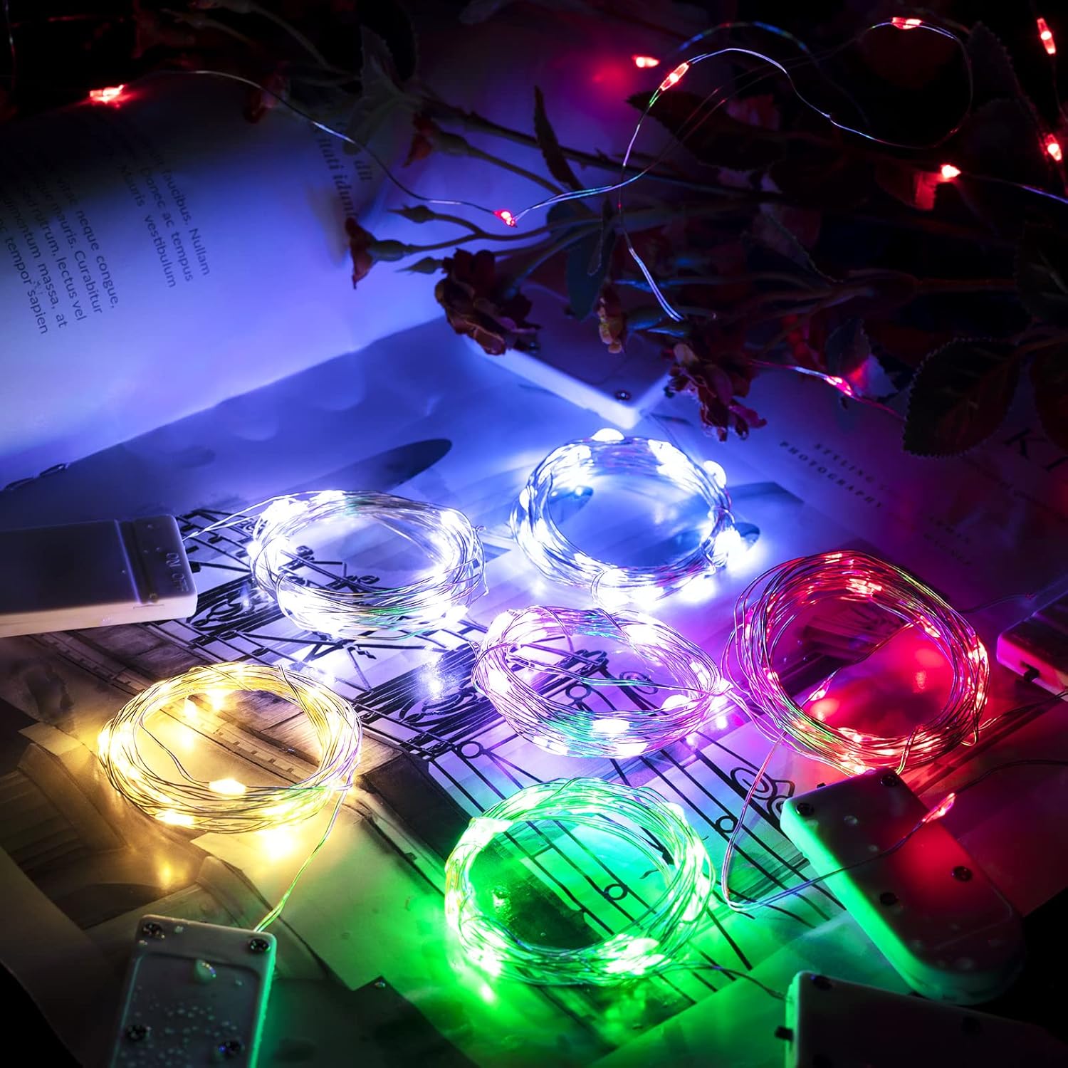 12 Pack 7FT 20 LED Battery Operated Silver Wire Firefly Starry Moon Lights for DIY Crafts, Blue