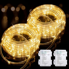 2 Pack Battery Operated Christmas Lights - 66FT 200 LED Rope Lights