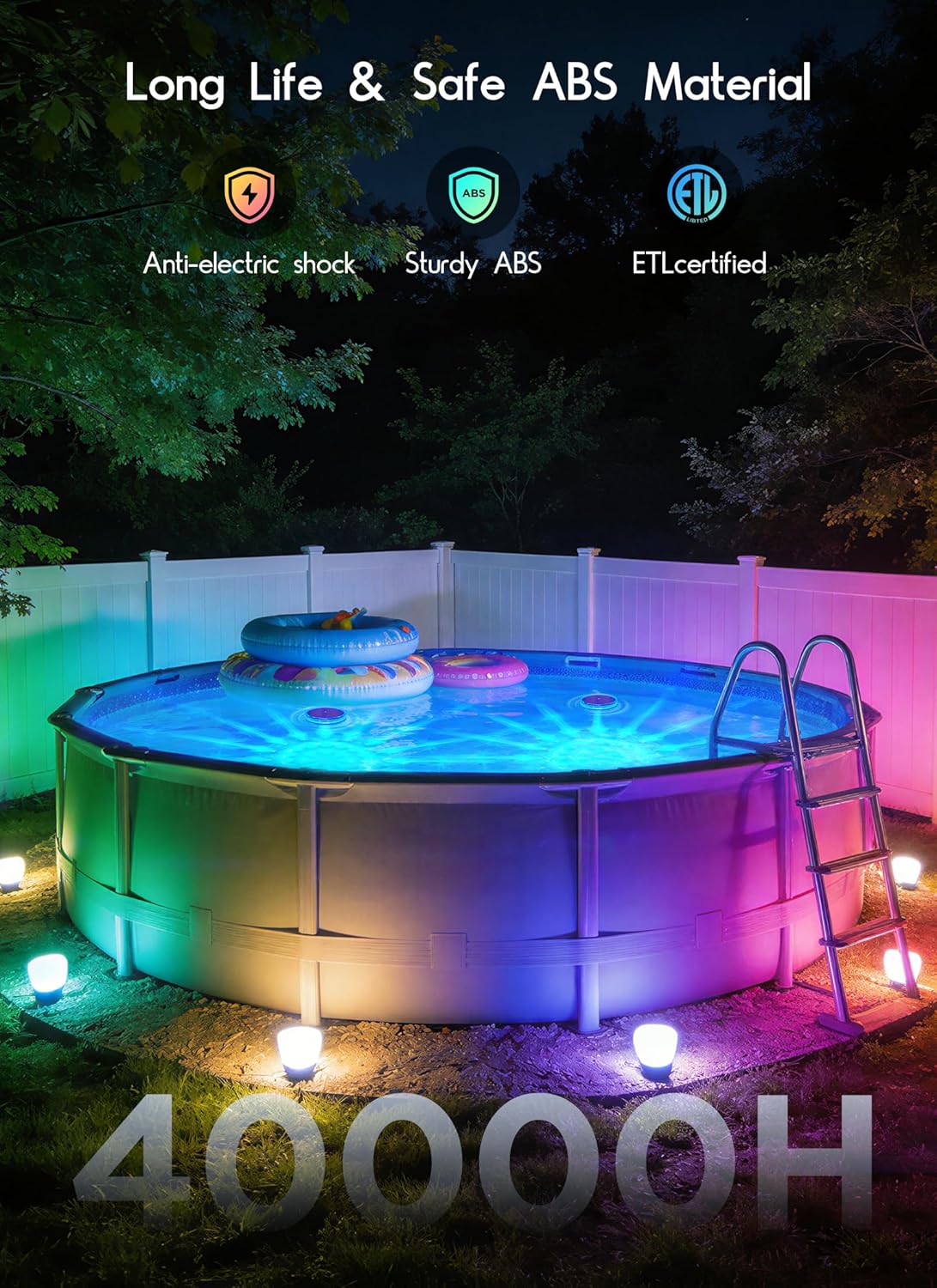 Solar Powered Floating Pool Lights for Pools Bathtub, RGBWW, 12 Light Effects, Long Lasting