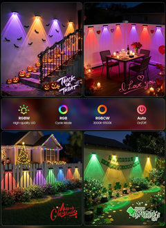 4 Pack Solar Powered Warm White & RGB 11 Colors Fence Deck Step Flood Lights for Patio Porch Garden