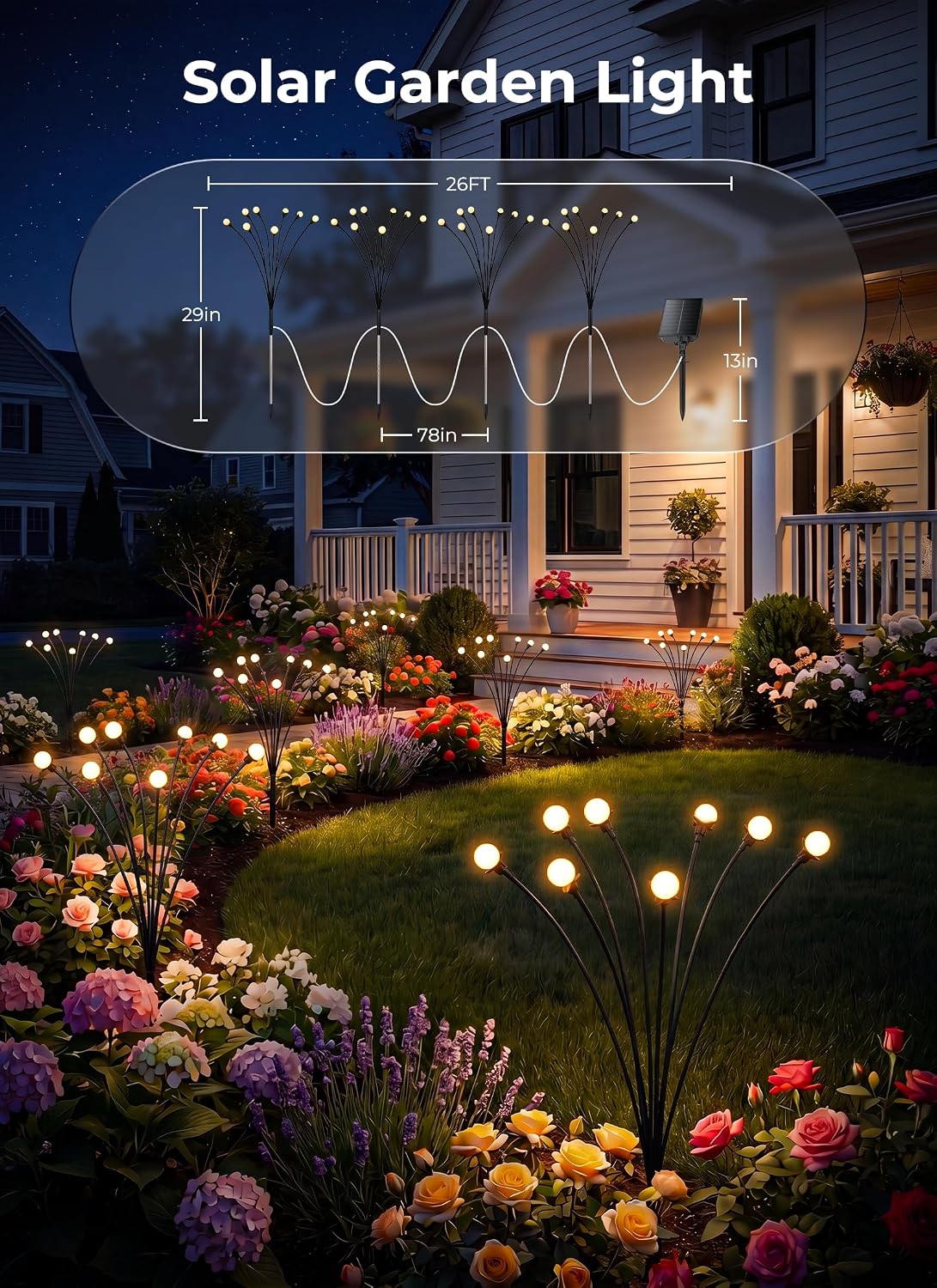12 Pack 96 LED Firefly Solar Powered Stake Lights for Garden Yard Pathway,Warm White