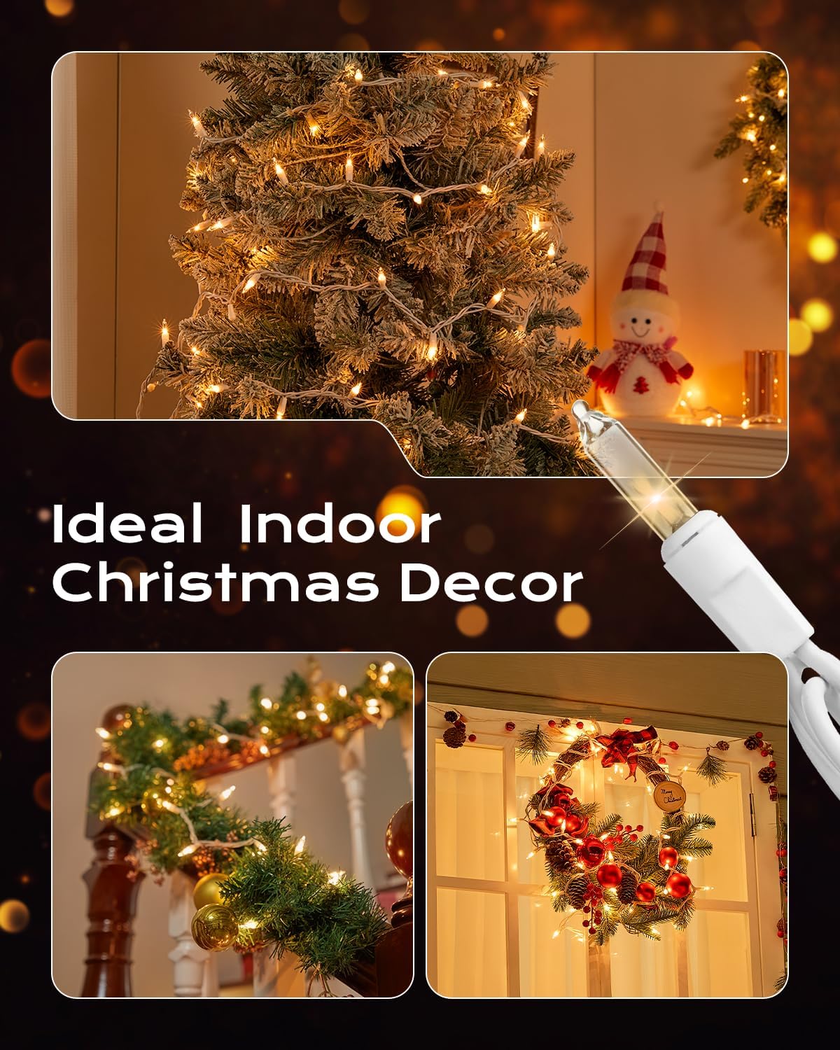 20Ft 100 LED Plug in Clear Mini Incandescent Bulbs String Light for Christmas Trees, White Wire