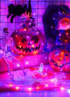 20ft 240 LED Solar Firecrackers Twinkle Lights for Halloween Haunted House Party, Orange and Purple