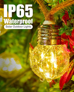 30Ft Solar Powered Vintage Hemp Rope Lights with 15 Shatterproof Bulbs for Patio, Warm White
