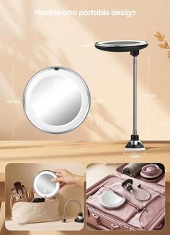 Flexible Gooseneck Battery Operated 10x Makeup Mirror with Lights and Magnification, Black