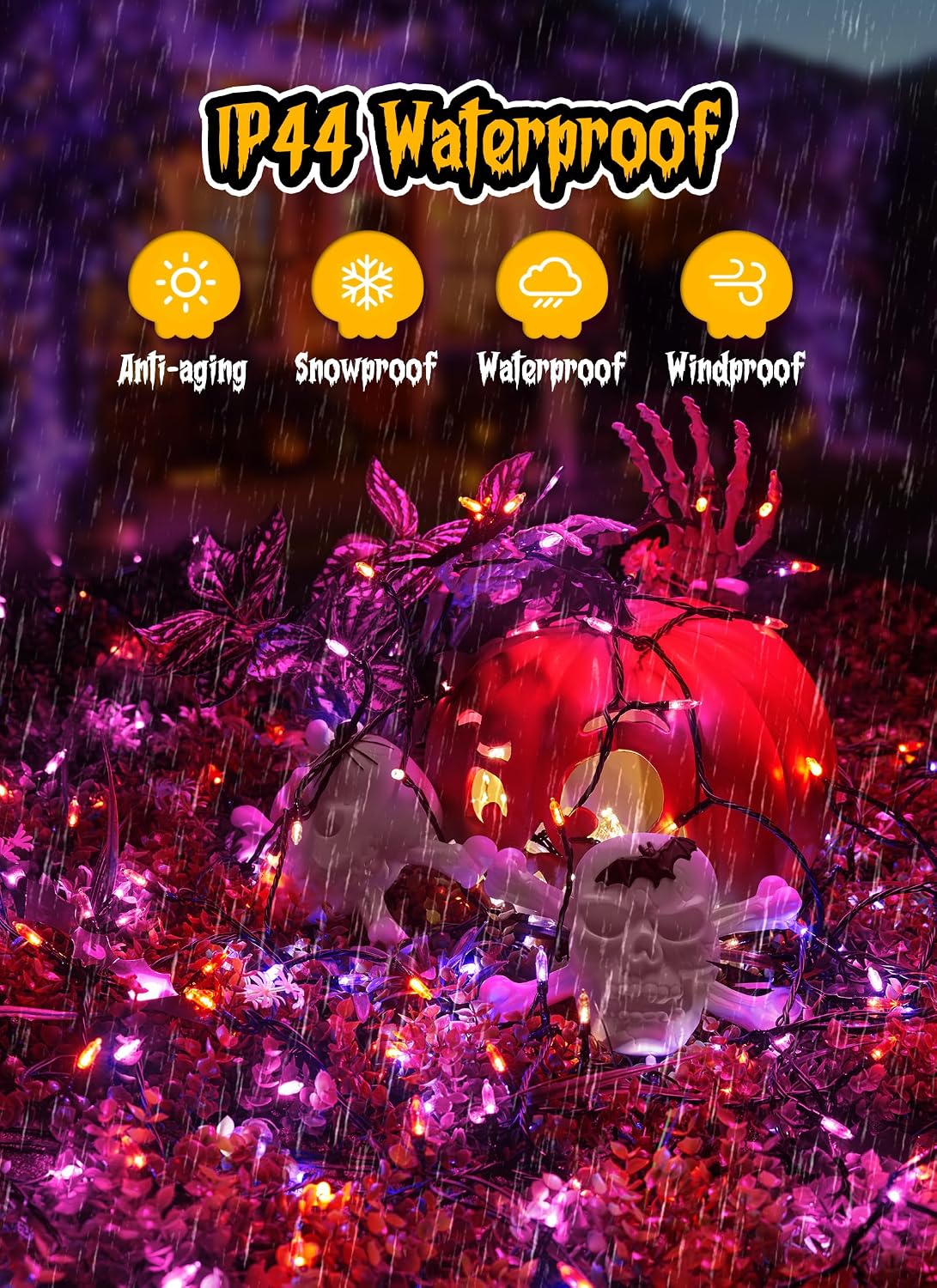 2Pack 17.8Ft 50 LED Battery Operated Clear Mini Incandescent Bulbs String Light for Halloween, Orange and Purple