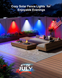 6 Pack Solar Powered Warm White & Cool White & 7 RGB Colors Fence Deck Lights for Patio Porch Garden