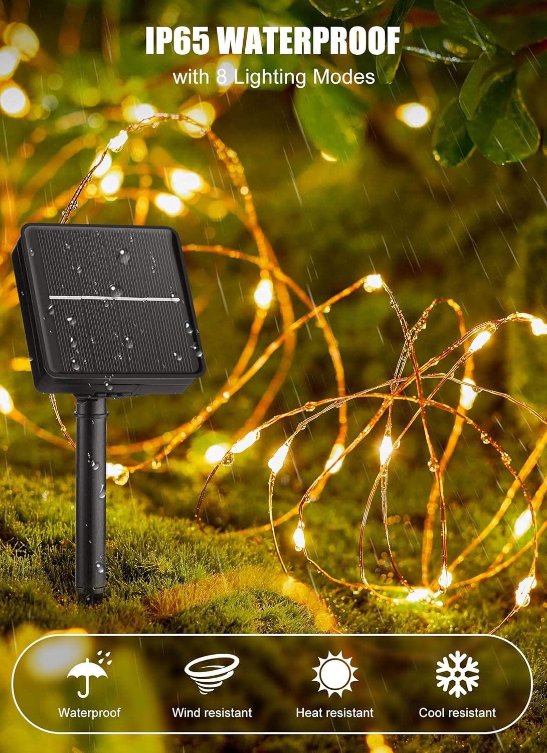2 Packs Total 132Ft 400 LED Solar Powered Fairy String Lights with 8 Modes for Patio Christmas, Warm White