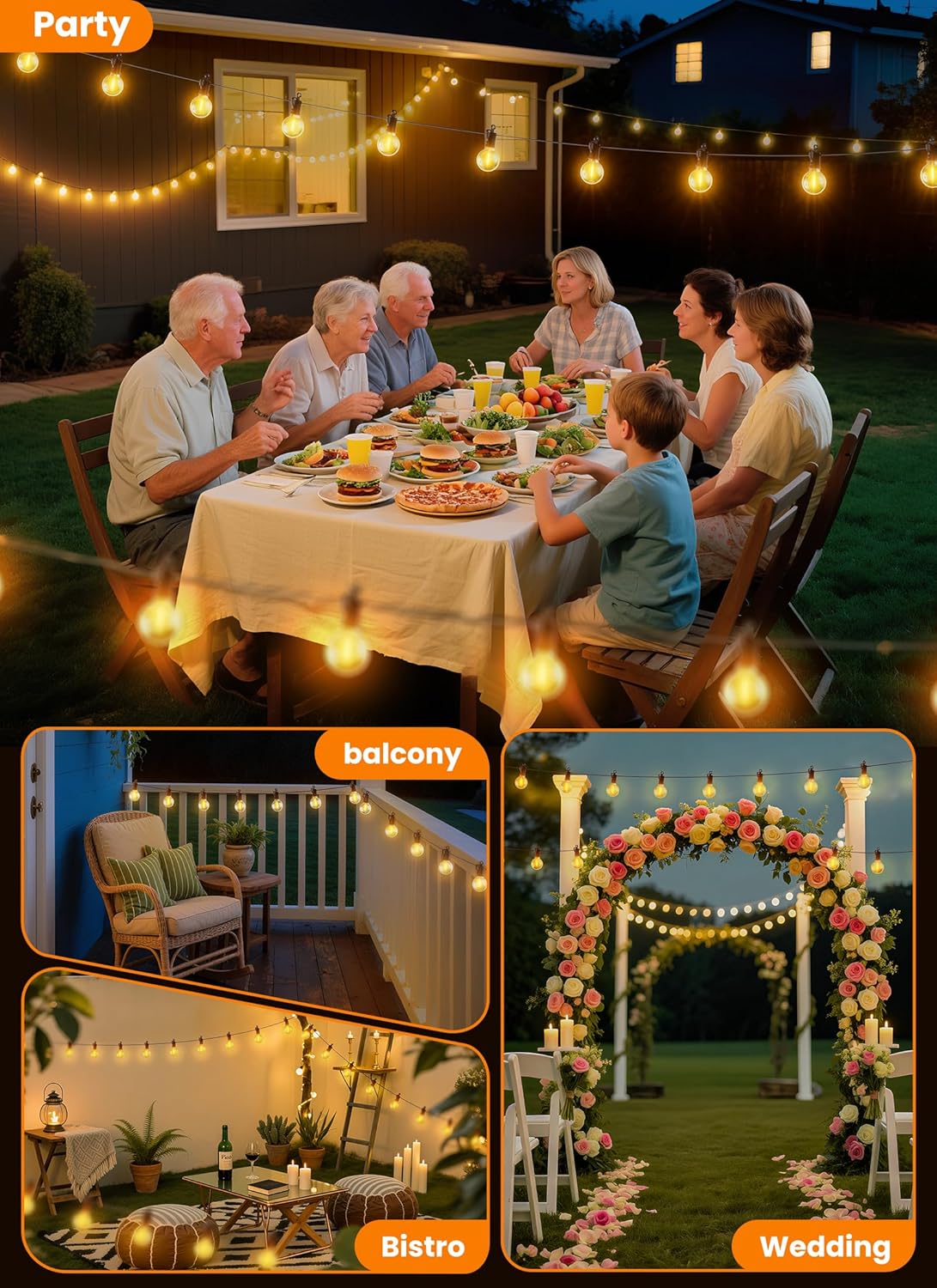 150FT G40 75 LED Bulbs String Lights for Patio Garden Cafe Wedding Deck Decor