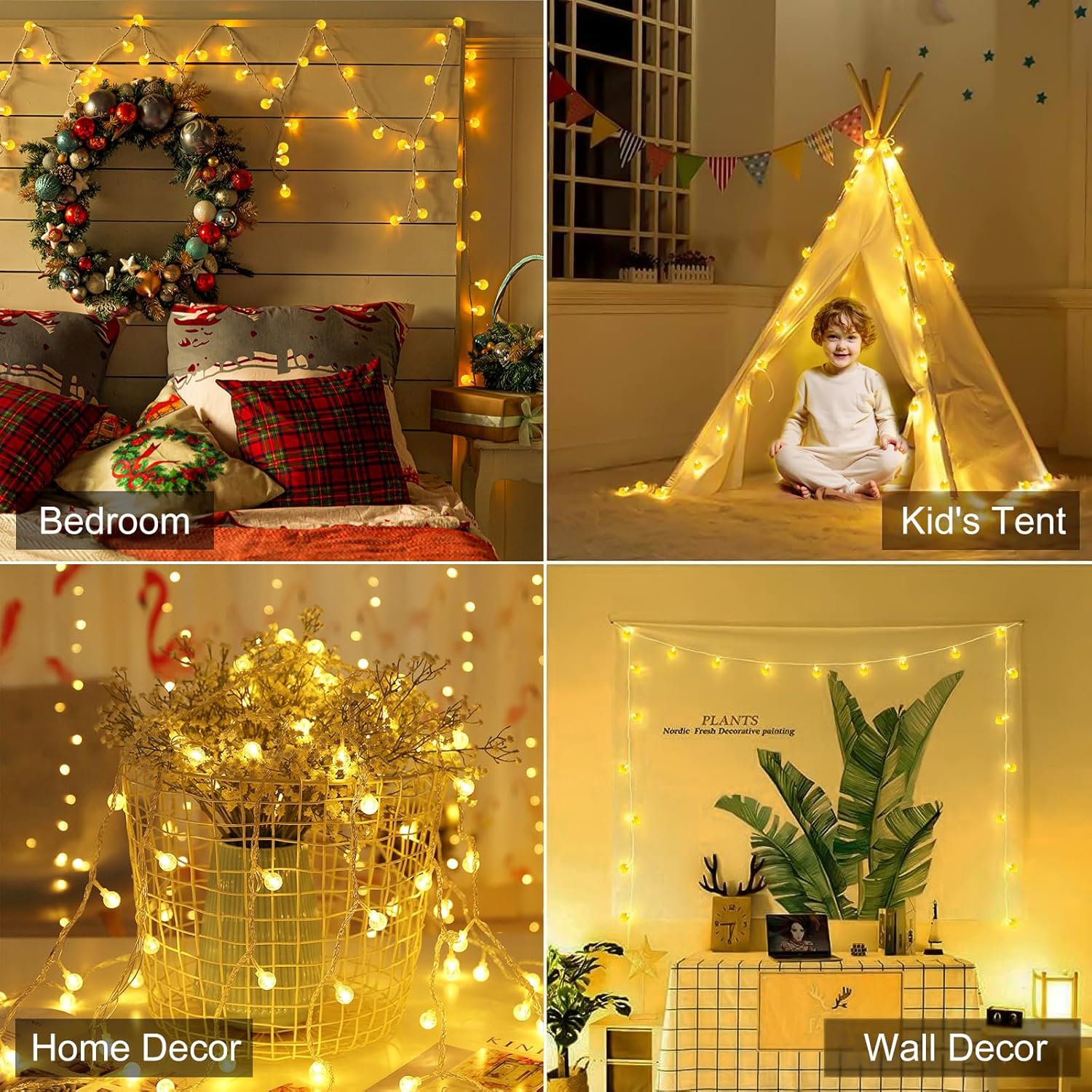 33ft 100 LED Plug in Crystal Globe Fairy String Lights with Remote, 8 Modes, Warm White