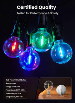 58FT Plug In G40 27 LED Bulbs String Lights for Patio Garden Cafe Wedding Deck, Multicolor