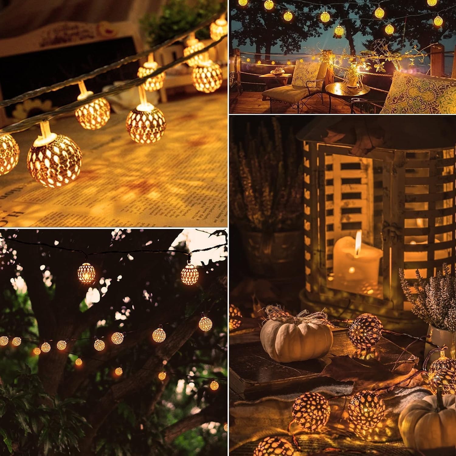 36 Ft Solar Powered 60 LED Globe Fairy Lights Moroccan String Lights with 8 Modes, Warm White