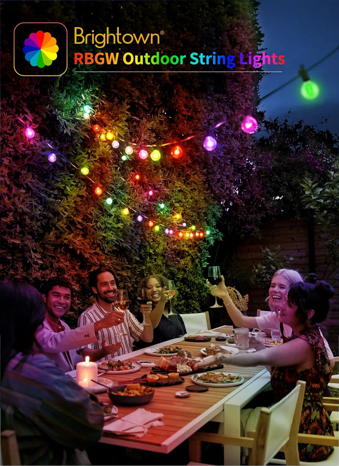 29ft Plug In RGBW G40 12 LED Bulbs String Lights for Patio Garden Cafe Wedding Deck