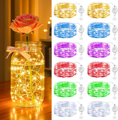 14 Pack 7FT 20 LED Battery Operated Silver Wire Firefly Starry Moon Lights for DIY Crafts, 6 Colors