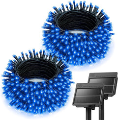 2 Pack Total 80FT 200 LED Solar Powered String Lights with 8 Modes for Christmas Tree, Blue