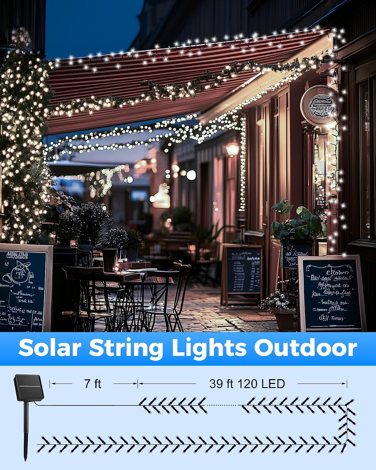2Pack 46Ft 120 LED Solar Powered String Lights Outdoor for Garden Yard Patio Party Decor, Pure White