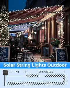 2Pack 46Ft 120 LED Solar Powered String Lights Outdoor for Garden Yard Patio Party Decor, Pure White