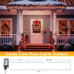 99 FT Candy Cane Christmas Lights - 600 LED Rope Lights