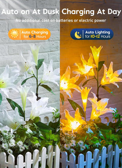 Solar Garden Lights - 4 Pack, LED Lily, Waterproof, White