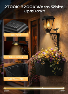 2Pack 2 in 1 Solar Powered Post Warm Bulb ( (2700-3200K) Lamp Lights with Planter for Garden Patio Yard