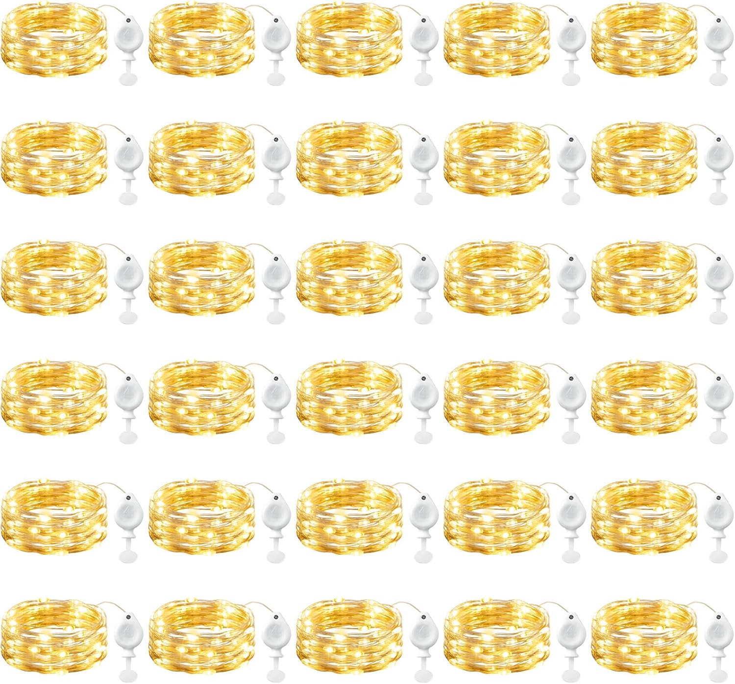 30 Pack 7FT 20 LED Battery Operated Silver Wire Firefly Starry Moon Lights for DIY Crafts, Warm White