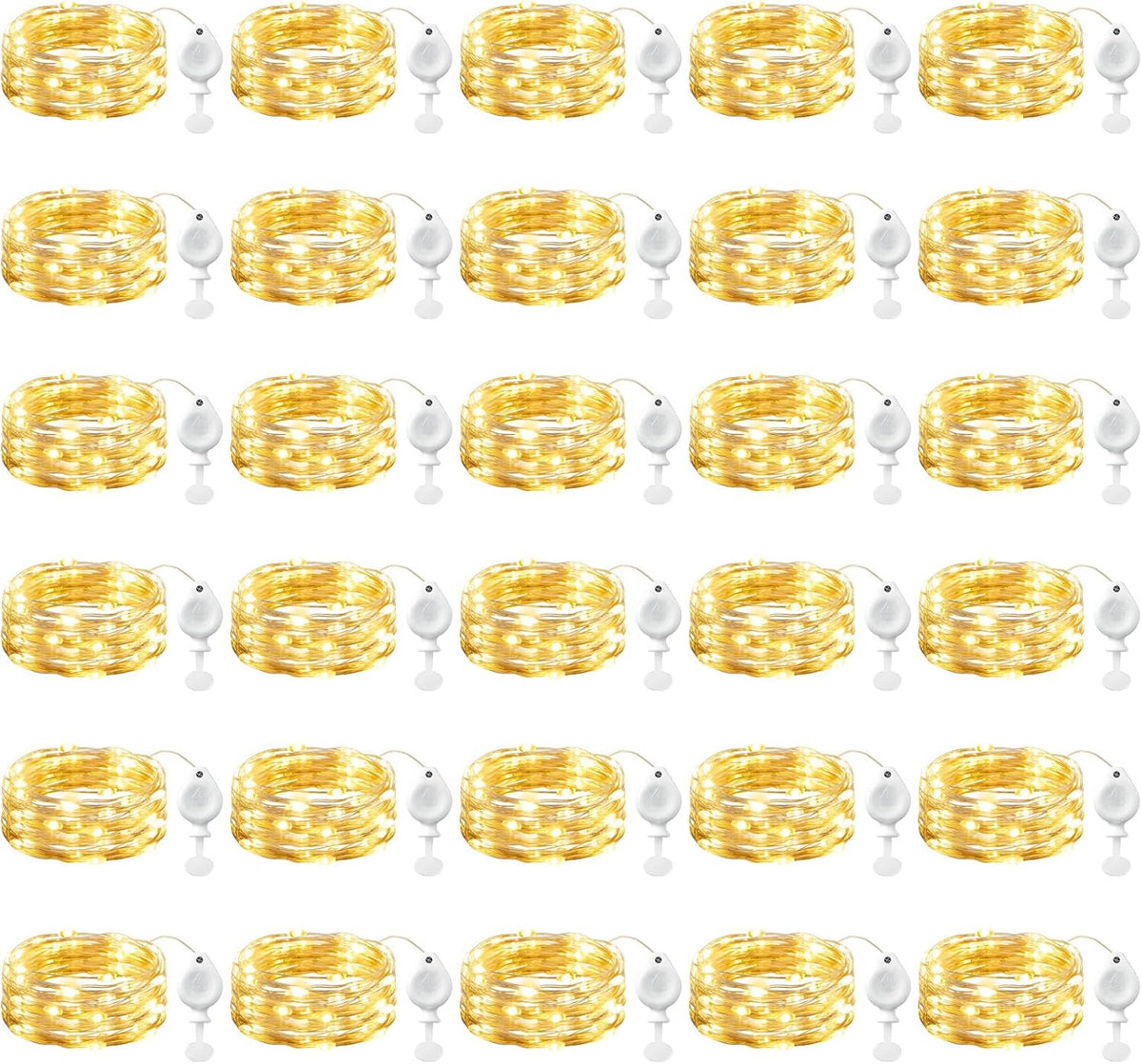 30 Pack 7FT 20 LED Battery Operated Silver Wire Firefly Starry Moon Lights for DIY Crafts, Warm White