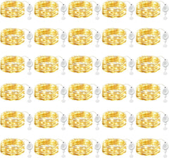 30 Pack 7FT 20 LED Battery Operated Silver Wire Firefly Starry Moon Lights for DIY Crafts, Warm White