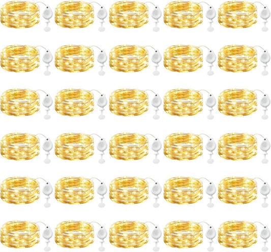 30 Pack 7FT 20 LED Battery Operated Silver Wire Firefly Starry Moon Lights for DIY Crafts, Warm White