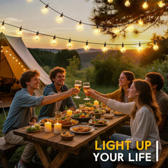 38FT Solar Powered G40 15 LED Bulbs String Lights for Patio Garden Cafe Wedding Deck