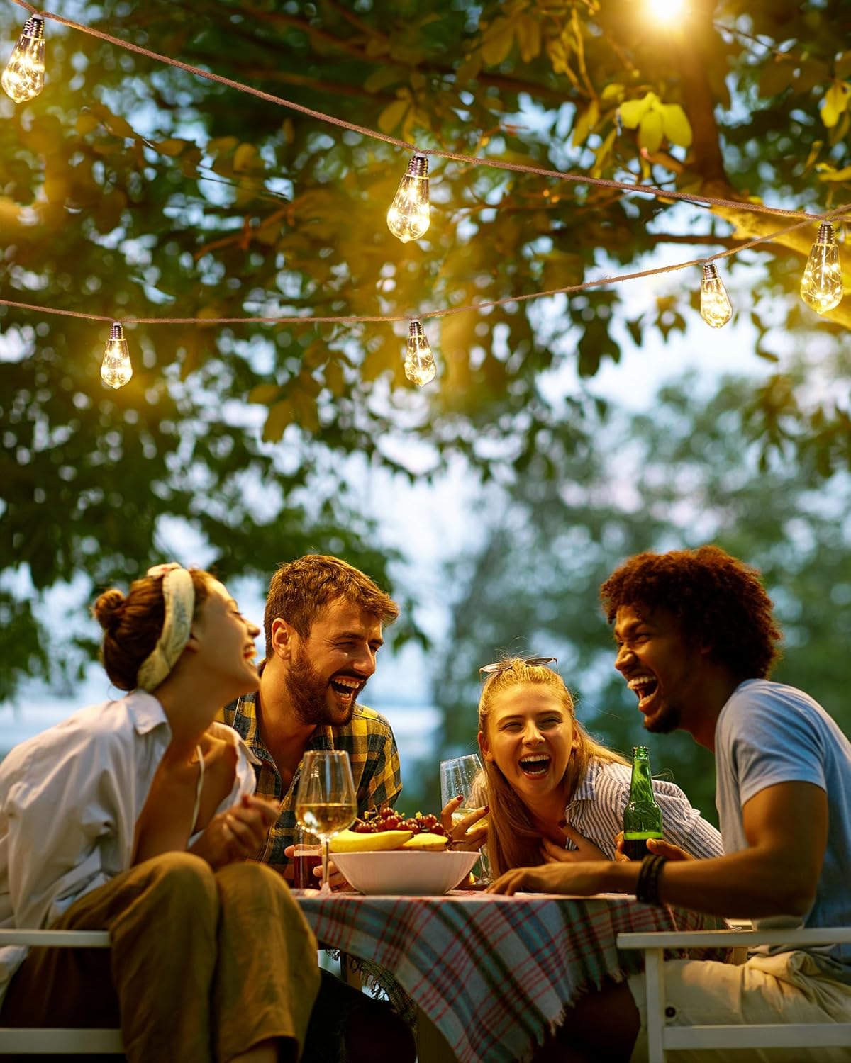 30FT Solar String Lights with 15 Shatterproof Bulbs for Patio Yard Porch Garden, Warm White