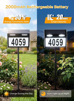 3 Colors Solar Powered Address Signs House Number for Yard Garden Home (Black)