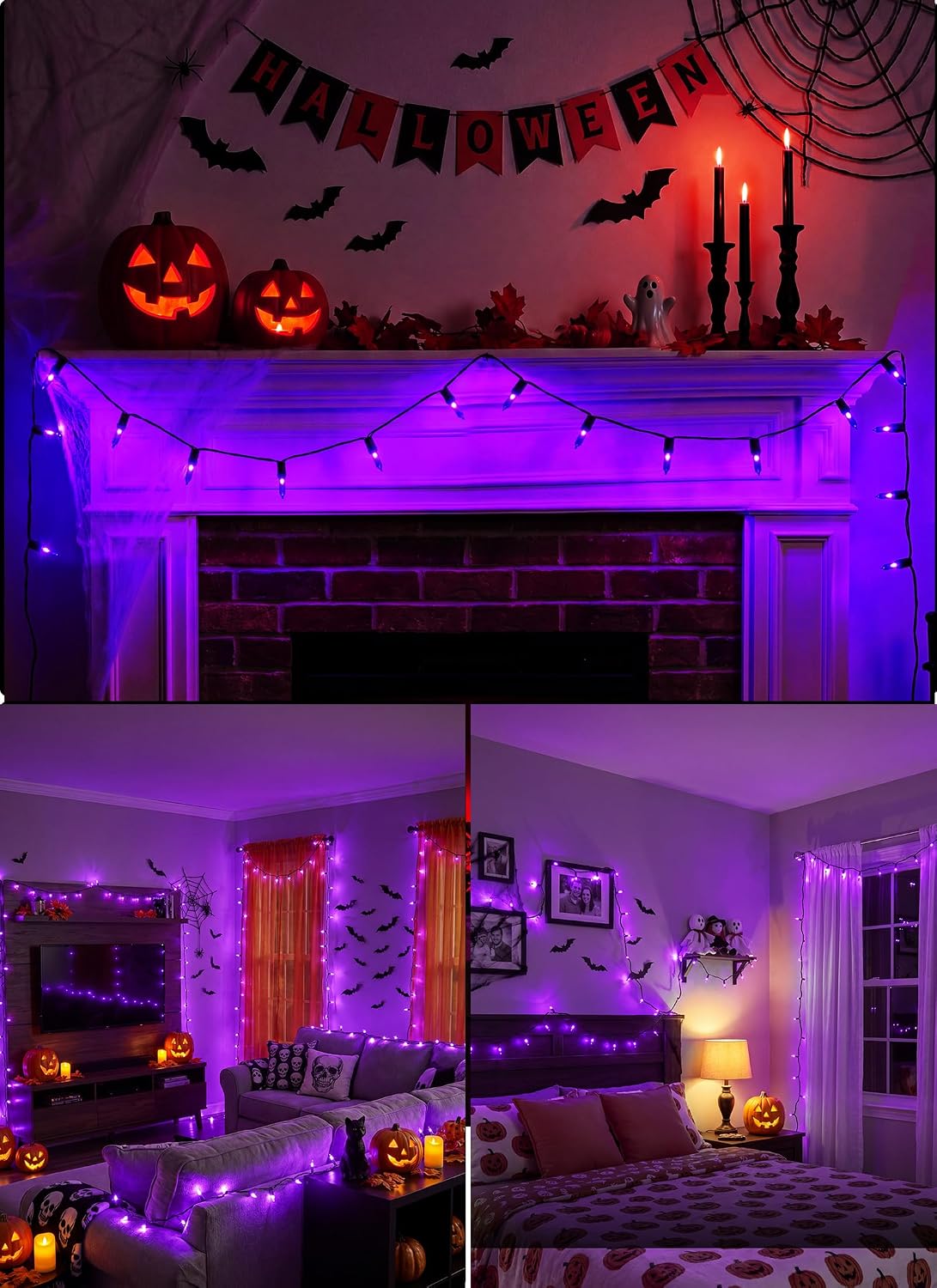 10Ft 50 LED Plug in Mini Incandescent Bulbs String Light for Halloween Haunted House Party, Purple