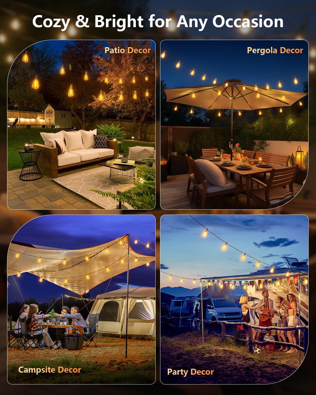 100FT Solar String Lights Outdoor Waterproof with Remote, 31+1 LED Shatterproof Bulbs, Dimmable & Timable, 3 Light Modes