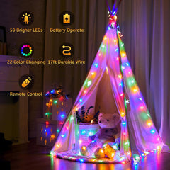 Star String Lights - 17 ft 50 LED Color Changing Fairy Lights