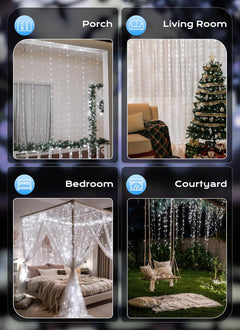 300 LED USB Powered Dimmable Window Curtain Lights with Remote, White
